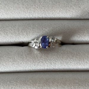 14k white gold tanzanite and cubic zirconia ring